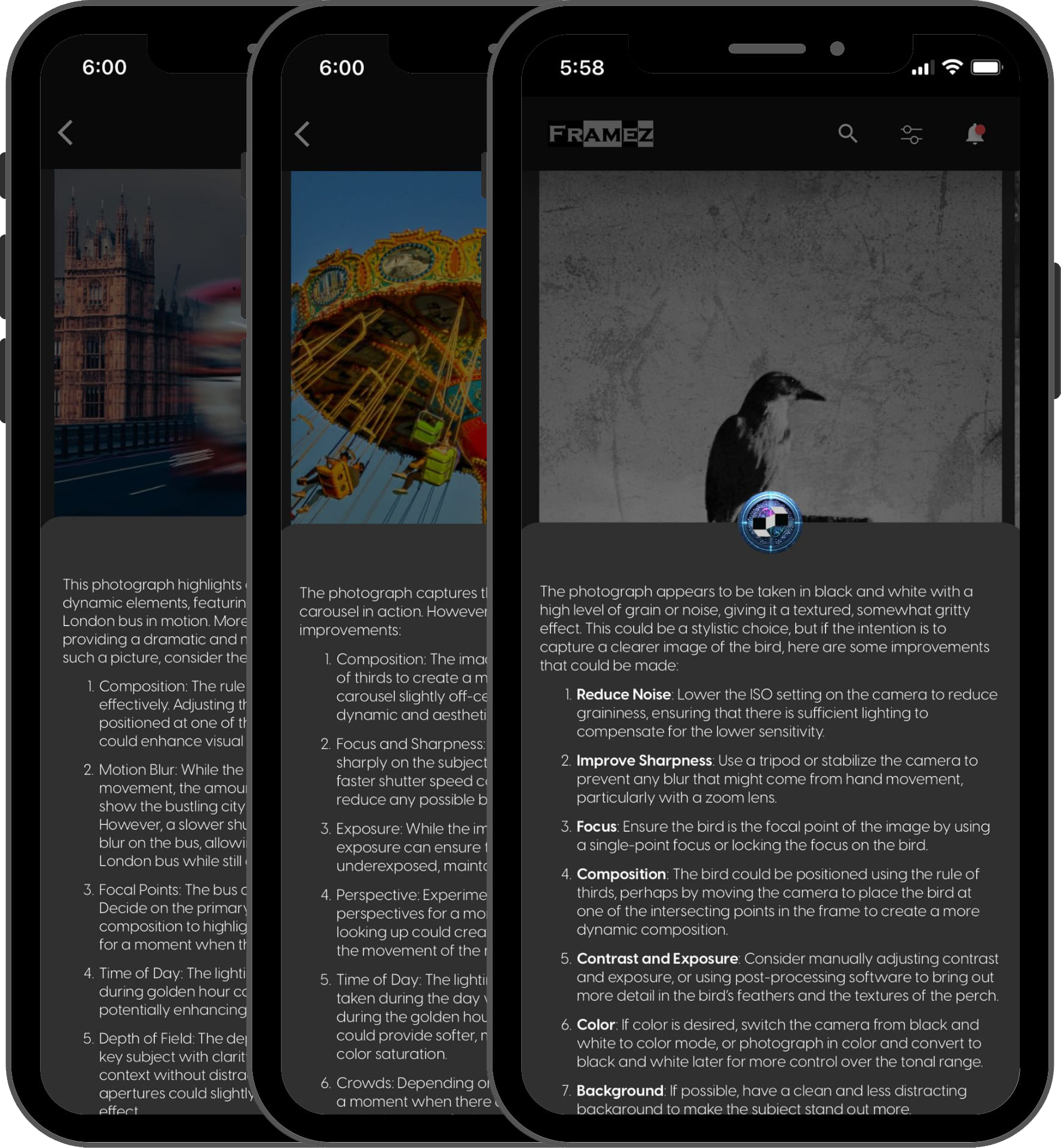 Framez AI feedback screen